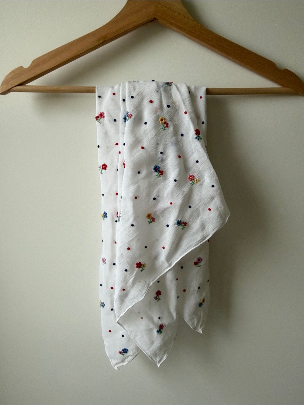 2/$15 - Floral embroidered Scarf with Tiny Multicolour Dots and flowers